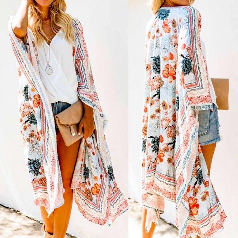 Boho Floral Kimono Duster Cardigan Top - LAST ONE - Picture 2 of 8